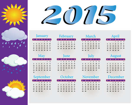 the calendar with a picture of the seasons on the blue . 2015. Vectorのイラスト素材