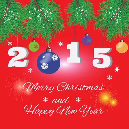 red Christmas background with fir branches, salute and greeting textのイラスト素材