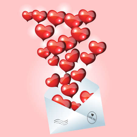 Open envelope with  red hearts for valentine day. のイラスト素材