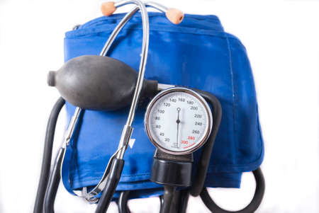 Blood pressure meter medical equipment isolated on whiteの写真素材