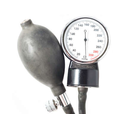 Blood pressure meter medical equipment isolated on whiteの写真素材