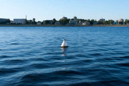 Floating mark the fairway on the riverの写真素材