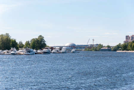 Sankt-Petersburg, Russia - Jule 02, 2015: Yacht moored at the pier, in St. Petersburg, Jule, 2015, Russiaのeditorial素材