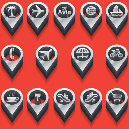 tourist icons in isometric style. Black-and-white. Vectorのイラスト素材