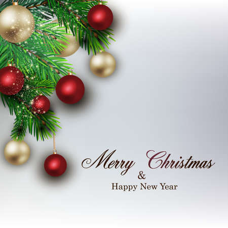 Christmas background from fir twigs and colorful decorative Christmas ballsのイラスト素材