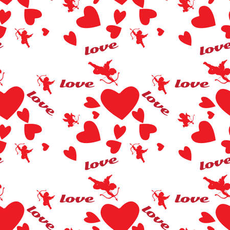 seamless pattern for Valentine's day with hearts and cupids. Vector illustrationのイラスト素材
