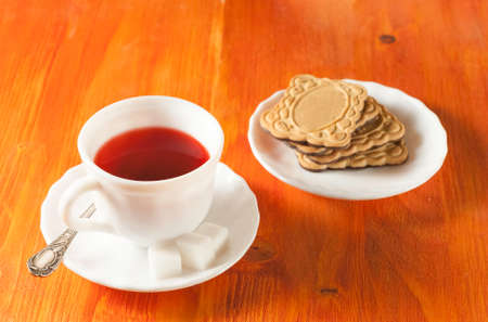 empty Cup and cookies on wooden backgroundの写真素材