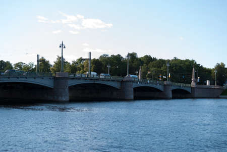 summer view of the bridge over the riverの写真素材