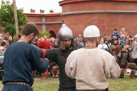 Saint Petersburg, Russia - may 28, 2016: Preparation for the Vikings. Historical reenactment and festival on may 28, 2016, in Saint Petersburg, Russiaのeditorial素材