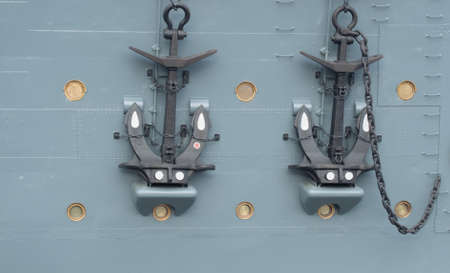 Close-up of anchors of the cruiser Auroraの写真素材
