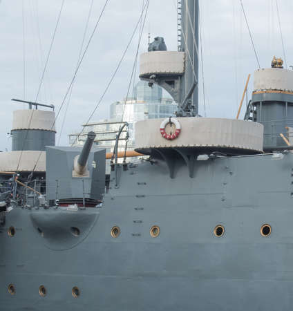 Saint Petersburg, Russia September 10, 2016: The side cannon of the cruiser Avrora in Saint-Petersburg, Russiaのeditorial素材