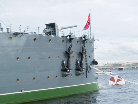 Saint Petersburg, Russia September 12, 2016: bow gun of the cruiser Aurora in St. Petersburg, Russia.のeditorial素材