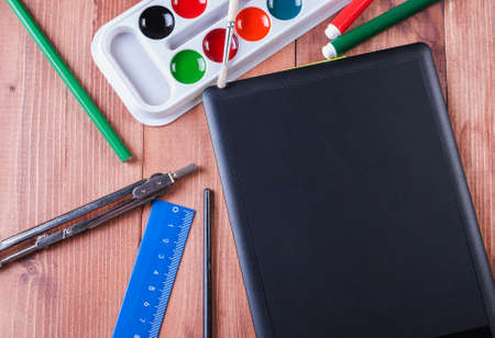 Office and school supplies on a white background