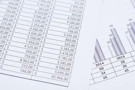 The printed table with numbers. Close-up. selective focus
