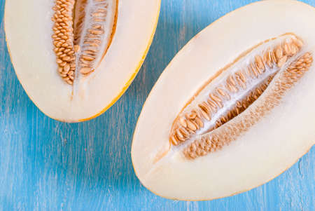 Close-up half of a ripe melon.の写真素材