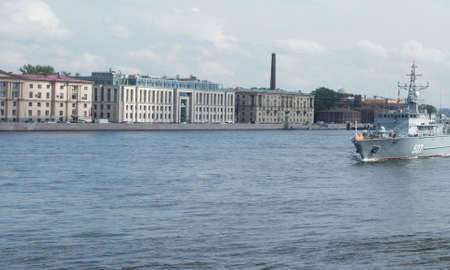 SAINT-PETERSBURG, RUSSIA - JULY 23, 2017: A missile boat at the rehearsal of the naval parade in St. Petersburgのeditorial素材