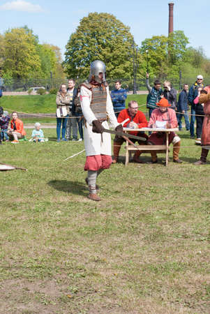 St. Petersburg, Russia - May 27, 2017: Historical reconstruction of sword fighting in St....