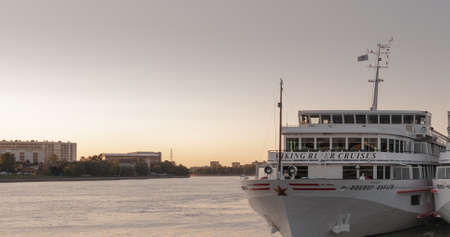 St. Petersburg, Russia - September 5, 2017: Moored at the pier of white tourist shipsのeditorial素材