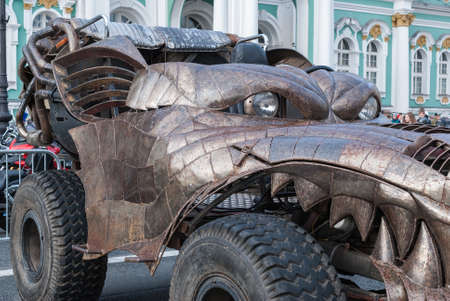 St. Petersburg, Russia - September 25, 2017:   Ñlose-up of the car's cabin is seen as a muzzle of a wolf. Exhibition of cars at the closing of the season of bikers in St. Petersburgのeditorial素材