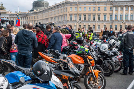 St. Petersburg, Russia - September 25, 2017:   Bikers in St. Petersburg on the Palace Square.のeditorial素材