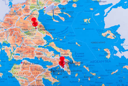 Map with marked points of destination. Tourist background