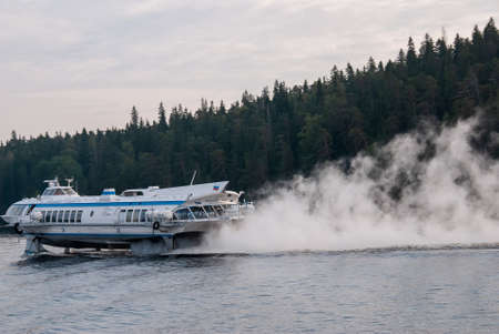 Russia, St. Petersburg - September 04, 2018: Sailing on a river at full speed hydrofoil shipのeditorial素材