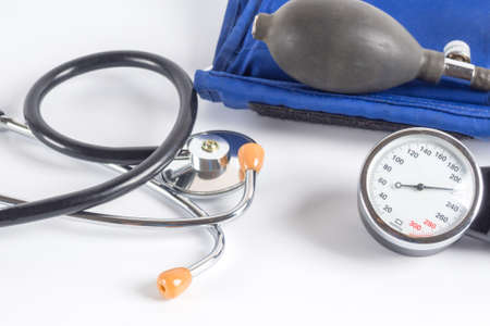 Sphygmomanometer and stethoscope kit used to measure blood pressure