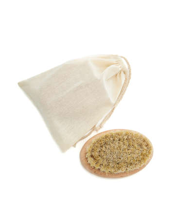 body brush in a gift bag isolated on white backgroundの写真素材