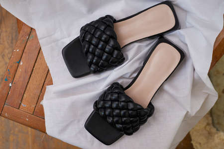 Fashion female black sandals shoes eco-leather spring-summer 2022の写真素材