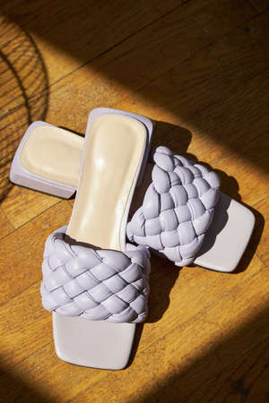 Fashion female violet shoes sandals made of eco-leather spring-summer 2022の写真素材