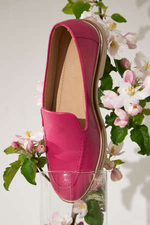 Fashion female pink loafers shoes eco-leather spring-summer 2022の写真素材