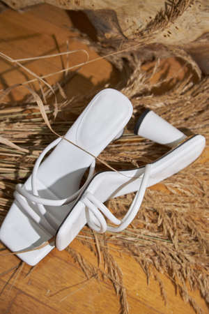Fashion female white medium-heel shoes sandals eco-leather spring-summer 2022の写真素材
