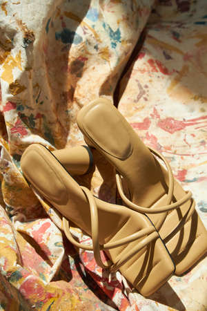 Fashion female brown high-heel shoes sandals eco-leather spring-summer 2022の写真素材