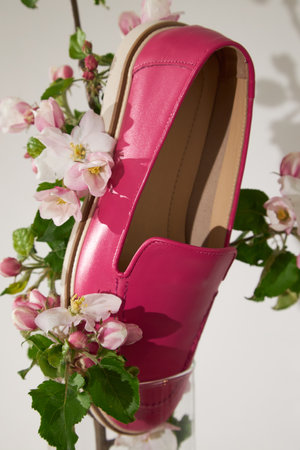 Fashion female pink loafers shoes eco-leather spring-summer 2022の写真素材