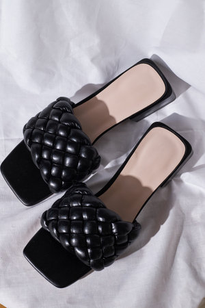 Fashion female black sandals shoes eco-leather spring-summer 2022の写真素材
