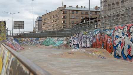 Small skatepark in Riga with graffitiの写真素材