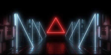 3D abstract background with neon lights. neon tunnel .space construction . 3d illustration