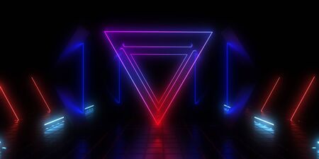 3D abstract background with neon lights. neon tunnel .space construction . 3d illustration
