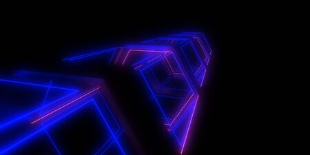 3D abstract background with neon lights. neon tunnel .space construction . 3d illustration