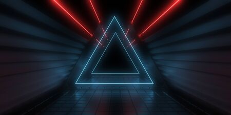 3D abstract background with neon lights. neon tunnel .3d illustrationの写真素材