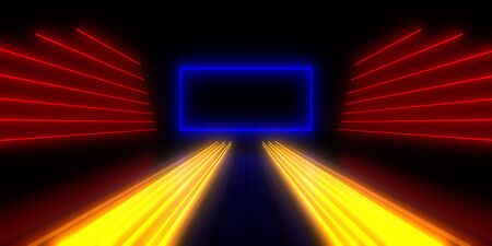 3D abstract background with neon lights. 3d illustrationの写真素材