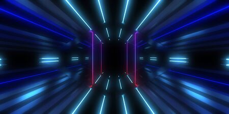 3D abstract background with neon lights. neon tunnel .space construction . 3d illustration