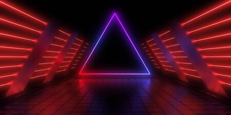3D abstract background with neon lights. neon tunnel .space construction . 3d illustrationの写真素材