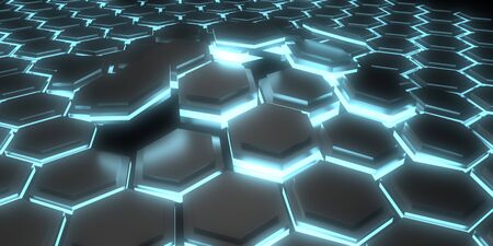 3D abstract background with neon lights.pattern hexagon background. 3d illustration