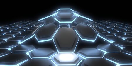 3D abstract background with neon lights.pattern hexagon background. 3d illustration