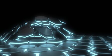 3D abstract background with neon lights.pattern hexagon background. 3d illustrationの写真素材