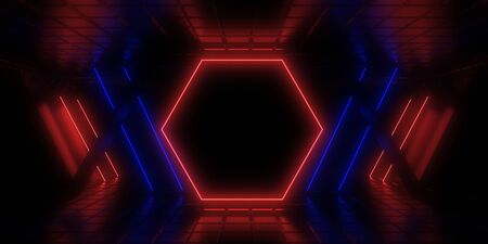 3D abstract background with neon lights. 3d illustrationの写真素材
