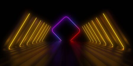 3D abstract background with neon lights. 3d illustrationの写真素材