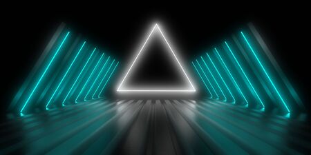 3D abstract background with neon lights. 3d illustrationの写真素材
