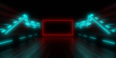 3D abstract background with neon lights. 3d illustrationの写真素材